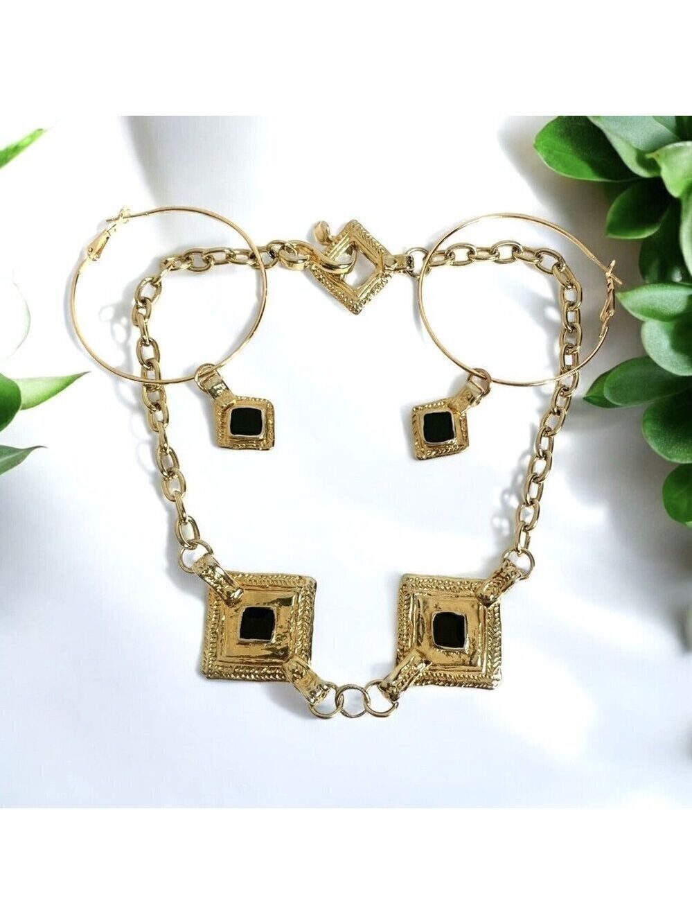 Avant Garde Choker Necklace and Hoop Earrings Set